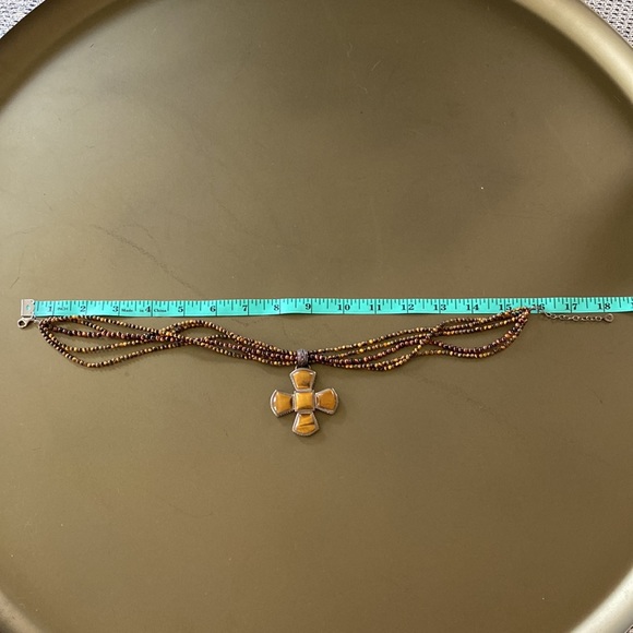 Barse Stone Cross Pendant on Multi-strand Beaded Necklace - Picture 7 of 7